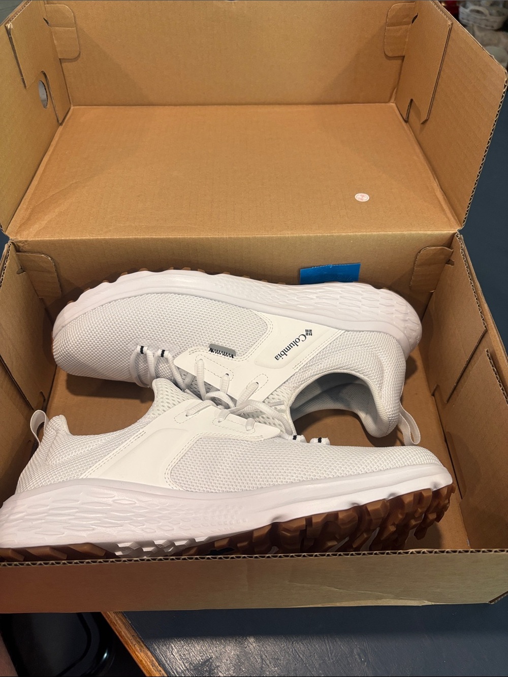 Columbia White Mesh Trail Sneakers with Tan Toe Accents - Picture 6 of 7